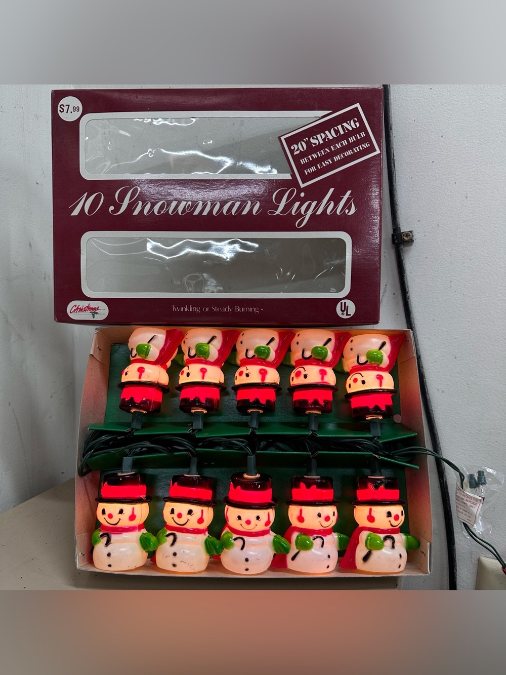 Vintage Snowman plastic blow mold Christmas string lights